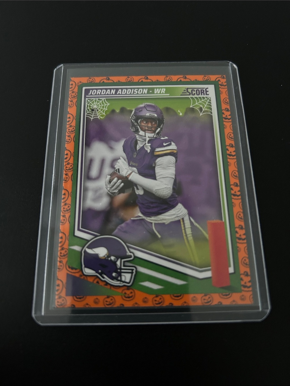 Panini Score Jordan Addison Halloween Orange Green Purple Football Card